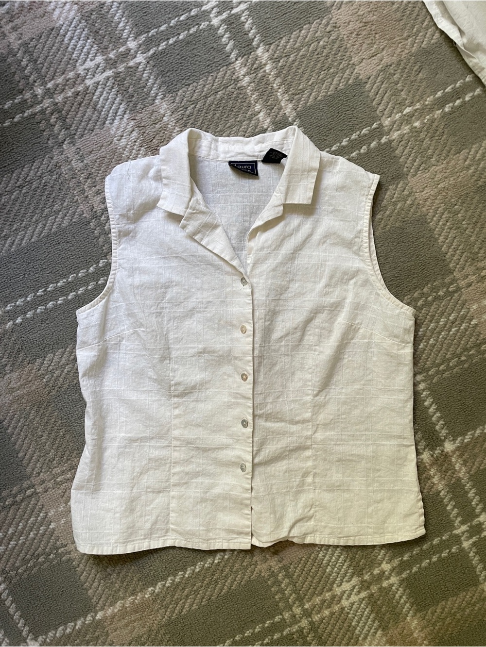 VTG Laura Scott linen cotton collared button down sleeveless top 14/L